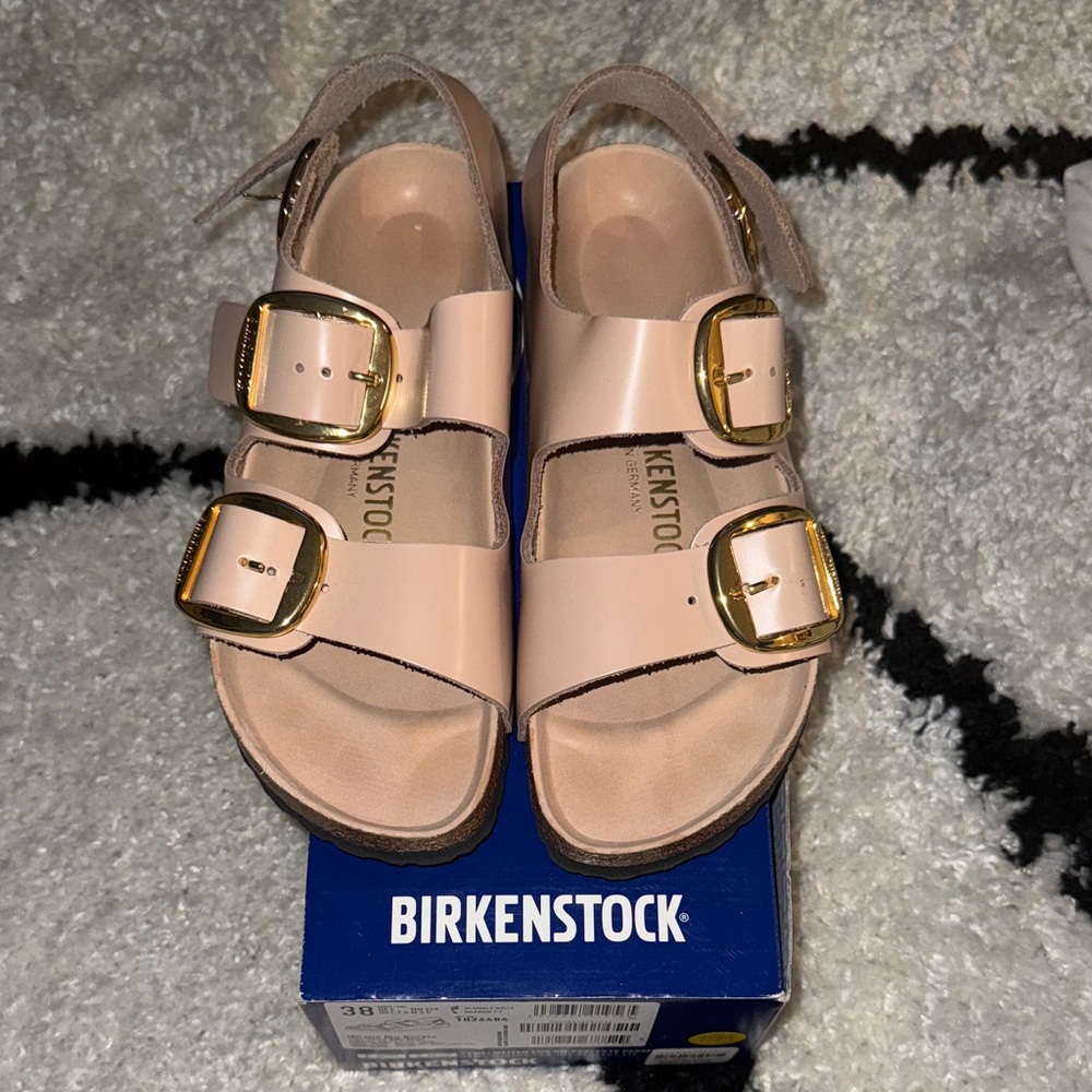 Birkenstock Sandals Milano Gold big buckle 38 - color new beige - Picture 2 of 7